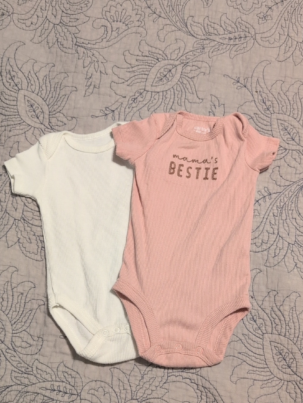 Ribbed Pink & White Short-Sleeve Baby One-Pieces